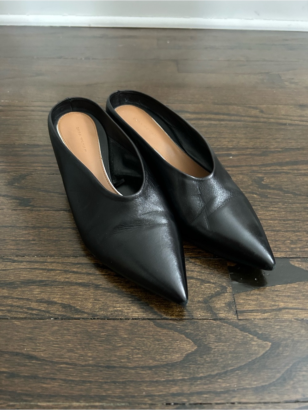 Zara Black Pointed Leather Mule for Women